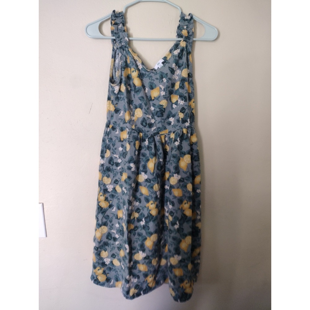 Dip Womens XS Blue Lemon‎ Floral Print Sundress Ruffle Strap V-Neck with Pockets